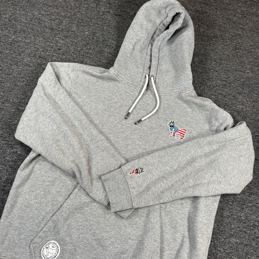 GOAT USA Hoodie Mens Large Gray American Flag Embroidered Pullover Sweatshirt